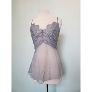 Victoria's‎ Secret Women's M Lgt Blue Floral Sheer Mesh Lace Lingerie Slip Dress